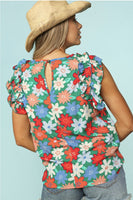 Floral Top with Ruffle Sleeve