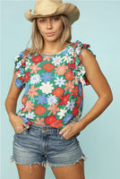 Floral Top with Ruffle Sleeve