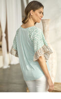 Knit Top With Animal And Dot Ruffle Sleeves