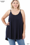 Pleated Cami with Adjustable Straps - Navy