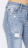 Judy Blue Rainbow Splattered Destroyed Boyfriend Jeans
