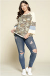 Camo Print Top With Colorblock Sleeves