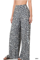 Leopard Print Wide Leg Pants- Grey