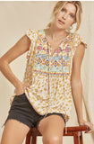 Aztec Embroidered Leopard Print Top