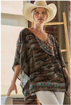 Embroidered Camo Print Poncho Top