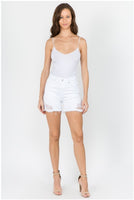 Distressed White Denim Shorts