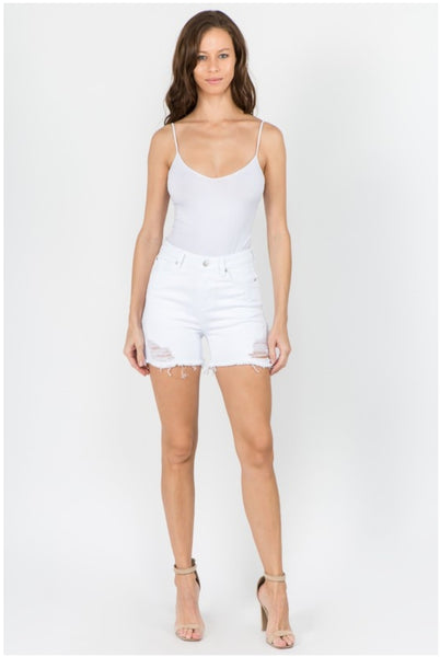 Distressed White Denim Shorts