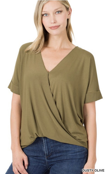 Crepe Layered Look Top- Olive