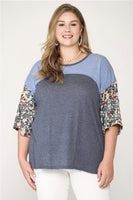 Colorblock Knit and Floral Print Top