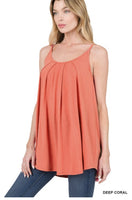 Pleated Cami with Adjustable Straps - Coral