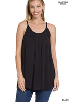 Pleated Cami with Adjustable Straps - Black